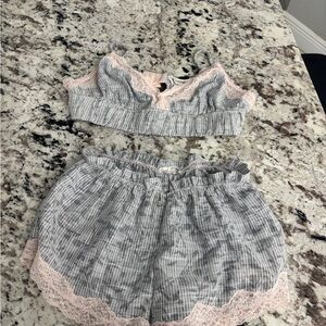 Anthropologie Gray and Pink Lace Trim set